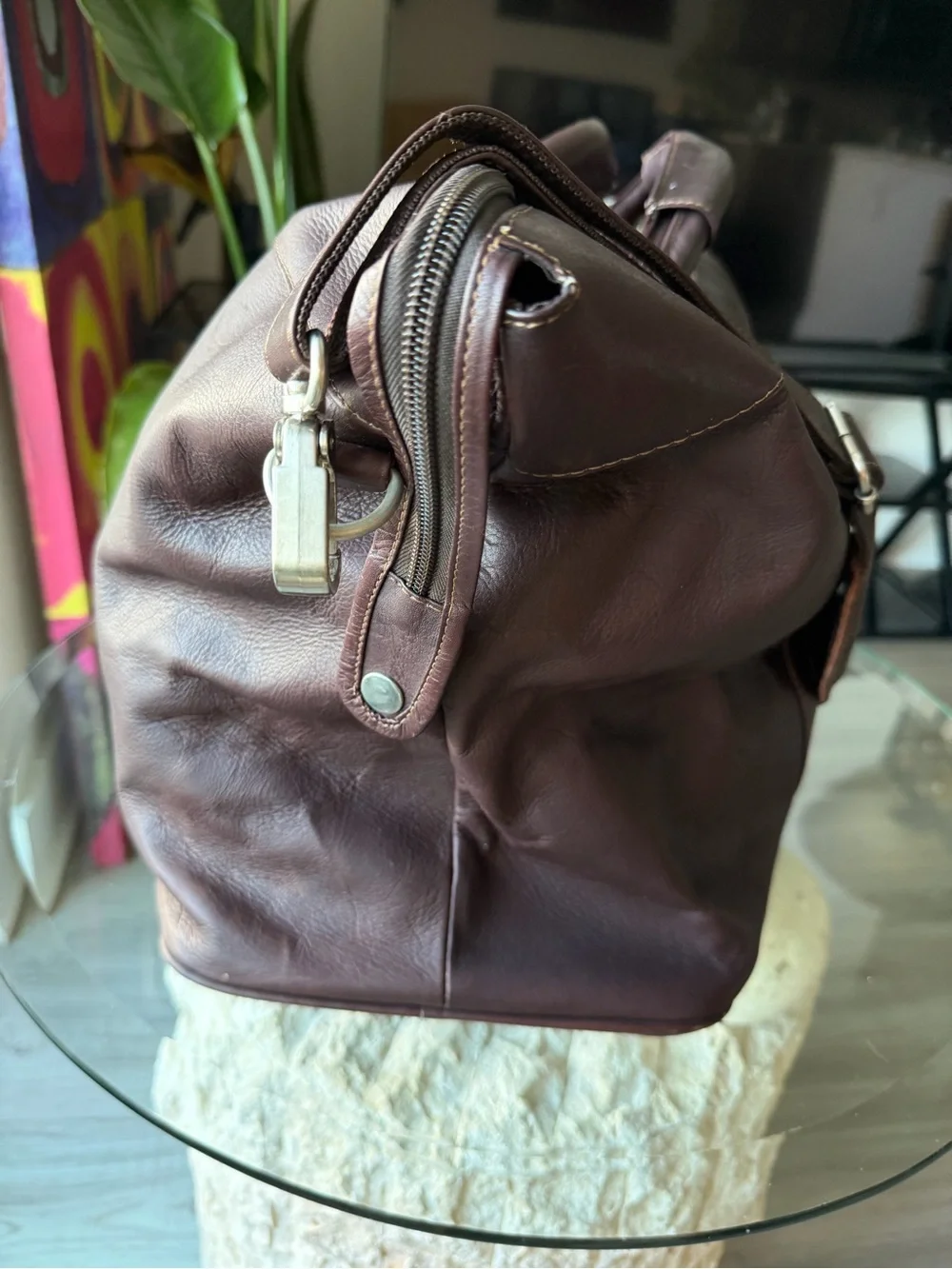 Piel Leather Burgundy Brown Genuine Leather Duffel Weekender Travel Bag